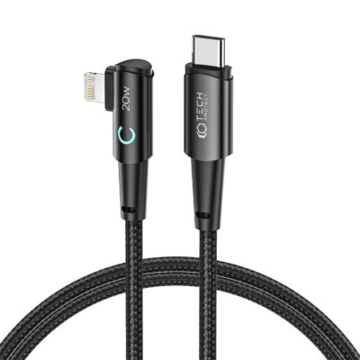 Pilkas kabelis TECH-PROTECT ULTRABOOST L LIGHTNING CABLE PD20W 3A 100CM su kampiniu lightning jungtimi ir USB-C jungtimi