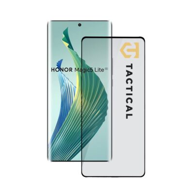 Juodas apsauginis stiklas telefonui Honor Magic 5 Lite 5G Tactical Glass Shield 5D ekrano apsaugai
