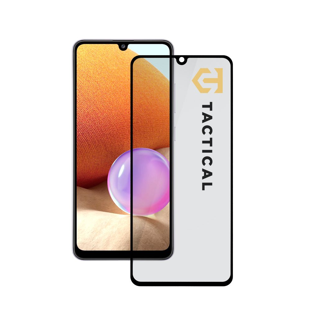 Juodas apsauginis ekrano stikliukas Samsung Galaxy A32 4G Tactical Glass Shield 5D Juodas apsauginis ekrano stikliukas Samsung Galaxy A32 4G Tactical Glass Shield 5D priešais telefoną