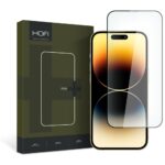 Juodas apsauginis ekrano stikliukas Apple Iphone 15 Pro Hofi Glass Pro plius su apsaugos paketu.