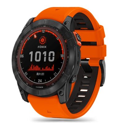 Oranžinė-juoda apyrankė Garmin Fenix 3 su juoda laikrodžio korpusu