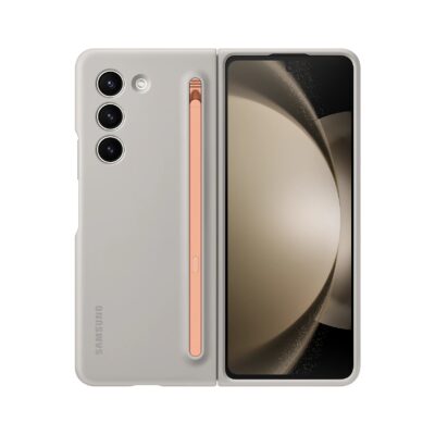 Sand originalus dėklas EF-OF94PCUE flip Cover with Pen telefonui Samsung Galaxy Z Fold 5 pilkos spalvos su rožiniu rašikliu