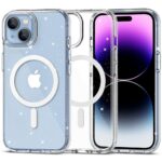 Skaidrus blizgantis dėklas Apple Iphone 15 Tech-Protect FlexAir Hybrid Magsafe su magnetiniu žiedu ir spindinčiomis dalelėmis