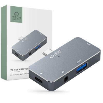 Pilkas adapteris TECH-PROTECT V6-HUB ADAPTER 4IN1 su USB 3.0 ir HDMI jungtimis