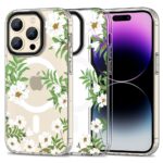 Spring Daisy deklas telefonui Apple Iphone 15 Pro Max su baltu gelyciu ir zaliu lapu dekoru
