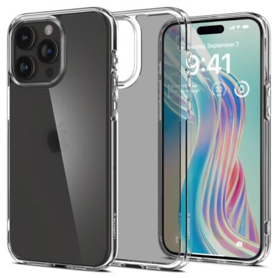 skaidrus frost deklas apple iphone 15 pro spigen ultra hybrid su matiniu pabrezimu