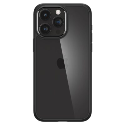 Juodas matinis dėklas Apple Iphone 15 Pro Spigen Ultra Hybrid su skaidria nugarėle ir matiniu juodu rėmeliu