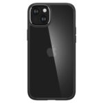 Juodas matinis dėklas Apple Iphone 15 Spigen Ultra Hybrid su dviguba kamera matomas iš nugarėlės