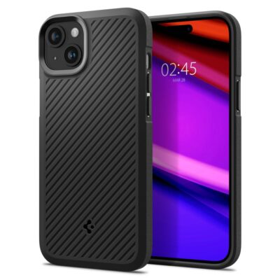 Juodas matinis dėklas Apple Iphone 15 Plus Spigen Core Armor su raštu ir kamera