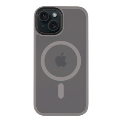 Pilkas dėklas Apple Iphone 15 Tactical MagForce Hyperstealth su Apple logotipu ir kamera
