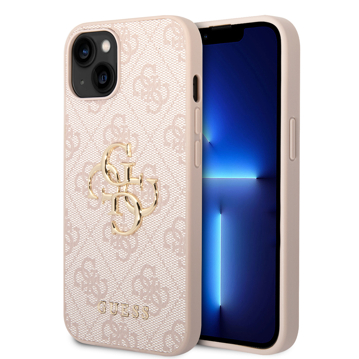 Rausvas originalus dėklas Guess PU 4G Metal Logo telefonui Apple iPhone 15 Rausvas originalus dėklas Guess PU 4G Metal Logo telefonui Apple iPhone 15 su aukso spalvos logotipu
