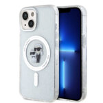 Skaidrus originalus deklas Karl Lagerfeld IML Glitter su Kaip ir Choupette dizainu Apple iPhone 15 telefonui