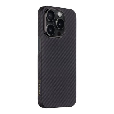 Juodas Tactical MagForce Aramid dėklas telefonui Apple iPhone 15 Pro su anglies pluošto raštu