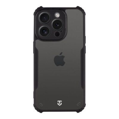 Skaidrus-juodas dėklas Tactical Quantum Stealth telefonui Apple iPhone 15 Pro su kamera ir logotipu