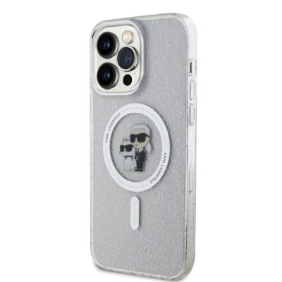 Skaidrus originalus dėklas Karl Lagerfeld IML Glitter su paveikslėliu Karl ir Choupette Apple iPhone 15 Pro Max
