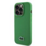 Žalias originalus dėklas Lacoste Iconic Petit Pique Woven Logo telefonui Apple iPhone 15 Pro Max su struktūruota paviršiaus tekstūra ir prekės ženklo logotipu