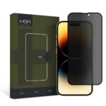 Juodas privatumo apsauginis ekrano stikliukas Apple Iphone 15 Hofi Anti Spy Glass Pro plus prie telefono ir tamsinta stikliuko dėžutė