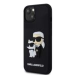 Juodas originalus dėklas Karl Lagerfeld 3D trumpas su Choupette telefonui Apple iPhone 15