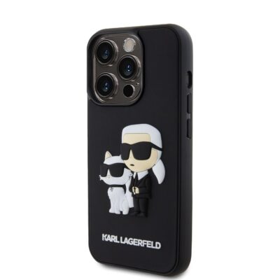 Juodas dėklas Karl Lagerfeld 3D Rubber Karl and Choupette telefonui Apple Iphone 15 Pro su trimatėmis figūrėlėmis
