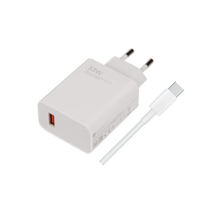 baltas buitinis pakrovejas xiaomi mdy-11-ez su usb-a 33w ir usb-c laidu