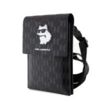 Juodas telefono krepšys Karl Lagerfeld Saffiano Monogram Wallet Phone Bag su katės paveikslėliu