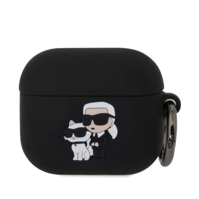 Juodas dėklas Karl Lagerfeld 3D Logo su Karl ir Choupette figūrėlėmis silikoninis AirPods 3 dėklas