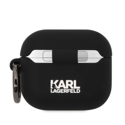 Juodas dėklas Karl Lagerfeld 3D Logo skirtas AirPods 3 su silikoniniu paviršiumi