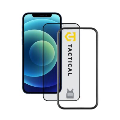Apsauginis ekrano stikliukas Apple iPhone 12 12 Pro Tactical Glass Impact Armour su juodu rėmeliu ir permatomu stiklu