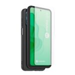Juodas dėklas Motorola G53 5G telefonui su skaidriu apsauginiu stiklu
