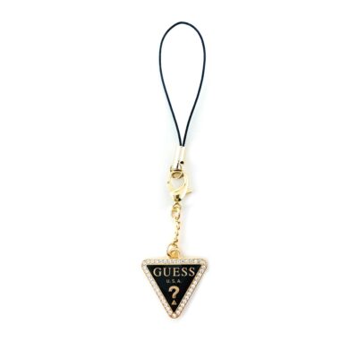 Metaliniss pakabukas Guess Charm Strass Triangle Metal Logo su auksiniu trikampiu ir strazais