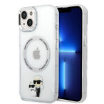 Skaidrus originalus deklas Karl Lagerfeld iPhone 15 su Karl ir Choupette piešiniu ir MagSafe žiedu