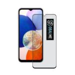 Juodas apsauginis ekrano stikliukas Samsung Galaxy A14 5G OBALME 5D Glass Screen Protector ant telefono ekrano