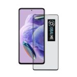 Juodas apsauginis ekrano stikliukas Xiaomi Redmi Note 12 Pro Plus 5G su logotipu OBAL ME