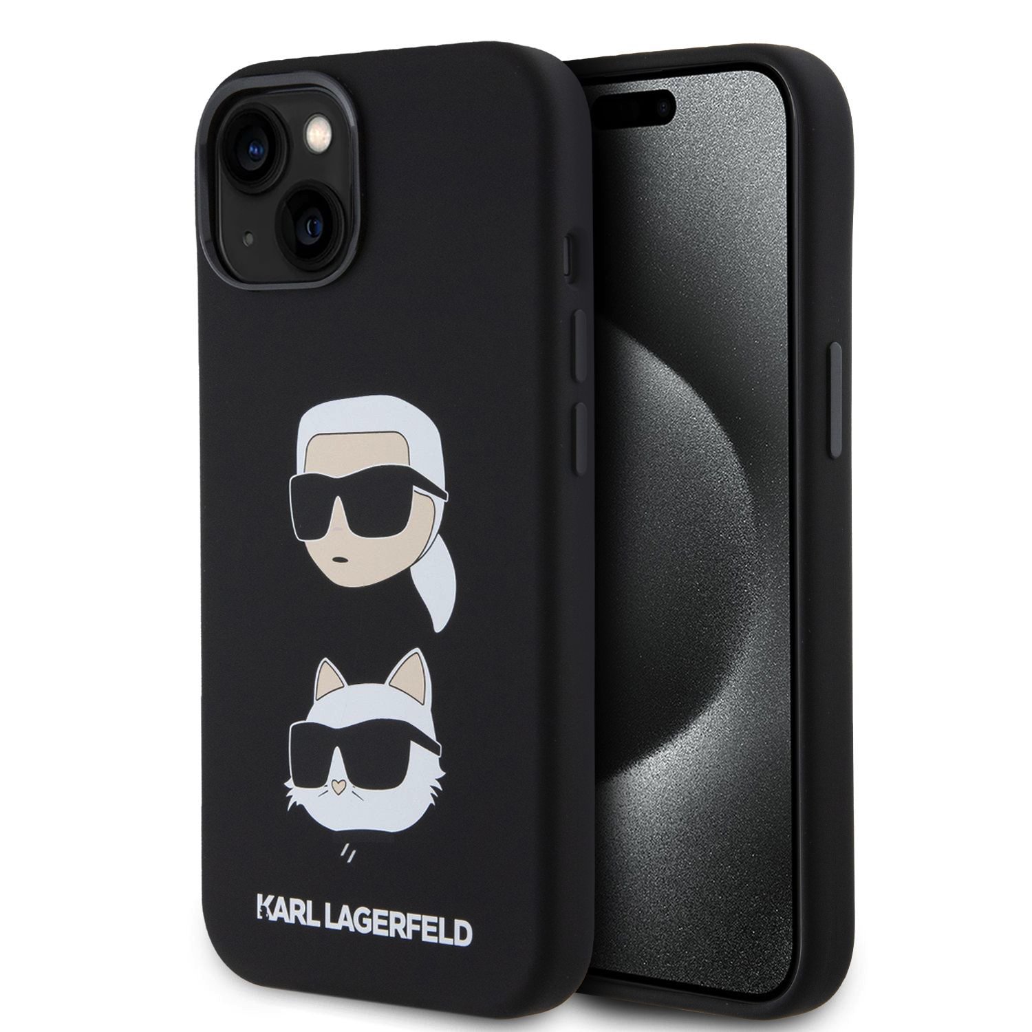 Juodas originalus dėklas Karl Lagerfeld Liquid Silicone Juodas originalus dėklas Karl Lagerfeld Liquid Silicone Karl and Choupette Heads Apple iPhone 15