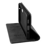 Juodas atverčiamas dėklas Tactical Xproof telefonui Honor 90 Lite, atidarytas ir pastatytas