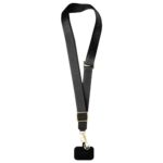 Juodas dirželis Guess Crossbody Strap Nylon 4G Charm su auksinės spalvos detalėmis ir logotipu