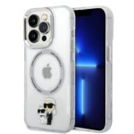 Skaidrus originalus dėklas Karl Lagerfeld MagSafe telefonui Apple iPhone 15 Pro su Karl ir Choupette NFT vaizdu
