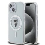 Skaidrus originalus dėklas Karl Lagerfeld IML Ikonik MagSafe telefonui Apple iPhone 15 su unikalia Karl Lagerfeld detale