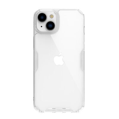 Skaidrus dėklas Nillkin Nature TPU PRO telefonui Apple iPhone 15, matomas dėklas ant balto telefono