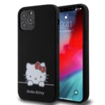 Juodas dėklas Hello Kitty Liquid Silicone Daydreaming Logo telefonui Apple iPhone 12 arba 12 Pro su baltu ir raudonu Hello Kitty paveikslėliu