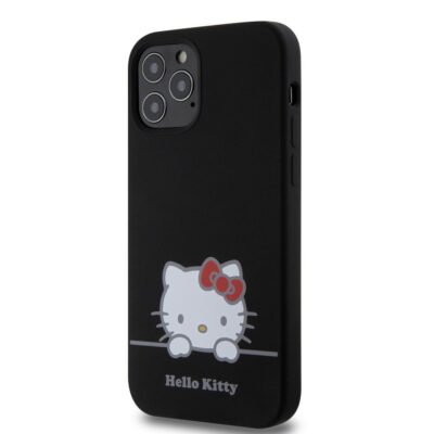 Juodas dėklas Hello Kitty Liquid Silicone Daydreaming Logo Apple iPhone 12 telefono apsauga