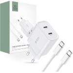 Baltas buitinis pakrovėjas su Type-C laidu TECH-PROTECT C20W 2-port network charger PD20W
