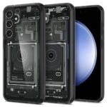 Zero One dėklas Samsung Galaxy S23 FE Spigen Ultra Hybrid, permatomas juodos spalvos su techniniu dizainu