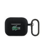 Juodas dėklas AirPods Pro 2 su Lacoste žalio krokodilo logotipu ir karabinu