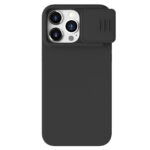Juodas dėklas Nillkin CamShield Silky Silicone telefonui Apple iPhone 15 Pro Max su objektyvo dangteliu