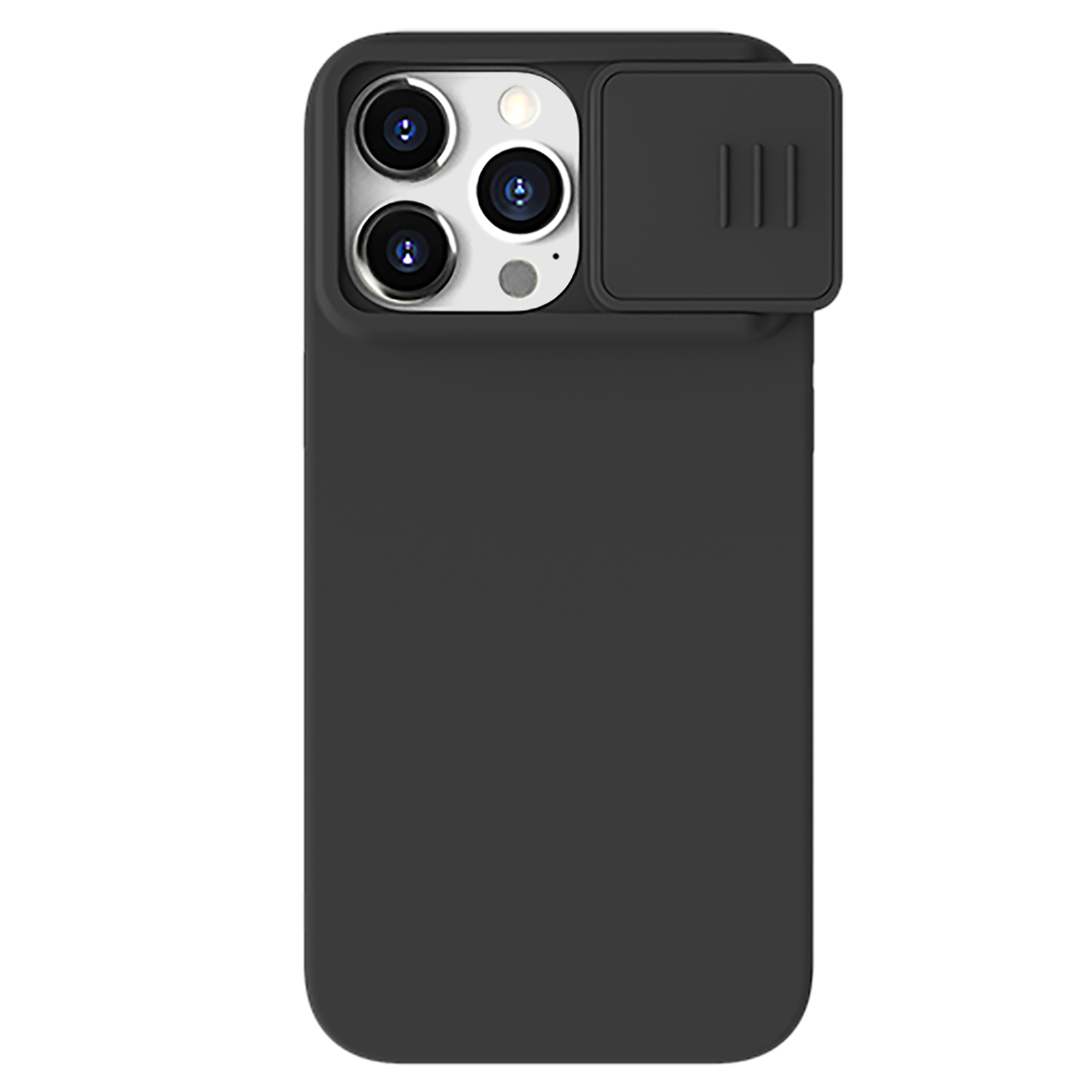 Juodas dėklas Nillkin CamShield Silky Silicone iPhone 15 Pro Max Juodas dėklas Nillkin CamShield Silky Silicone telefonui Apple iPhone 15 Pro Max su objektyvo dangteliu