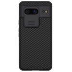 Juodas dėklas Google Pixel 8 Nillkin Camshield su kameros apsauga ir raštuota tekstūra