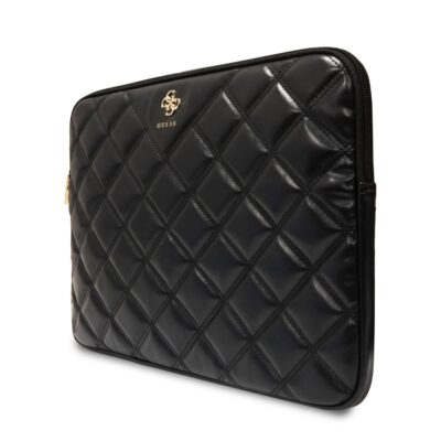 Juodas kompiuterio krepšys Guess PU Quilted 4G Metal Logo Computer Sleeve 13 14 su raštuota odos išorė ir metaliniu logotipu