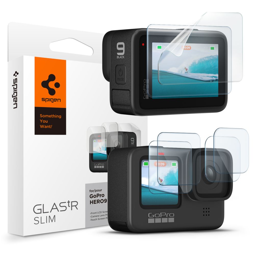 Apsauginis grūdintas stiklas Spigen Glas.Tr Slim GoPro Hero 9 Apsauginis grūdintas stiklas su plėvele Gopro Hero 9 ekranui ir kamerai