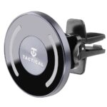 Juodas magnetinis telefono laikiklis Tactical Mine MagForce su apvaliu dizainu ir sidabrinėmis detalėmis